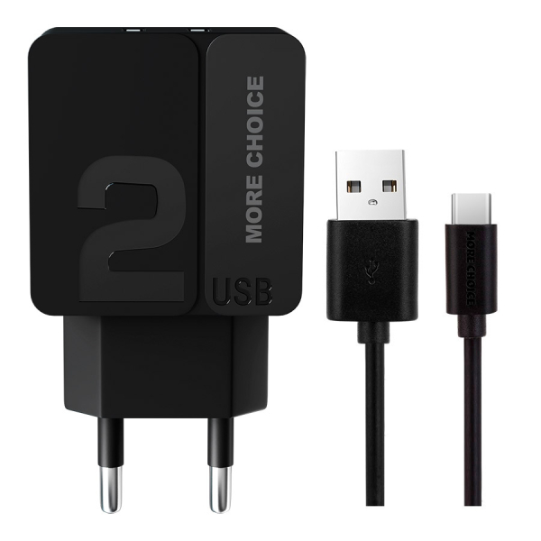 Купить  СЗУ СЗУ 2USB 2.4A для Type-C More choice NC46a 1м (Black Black)